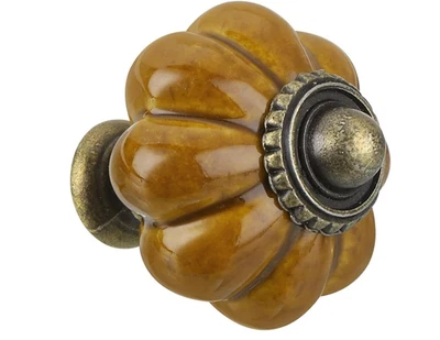 2; Tirador de herrajes de manija de perilla de puerta victoriana latón calabaza marrón coñac vintage Foto 1 de 4