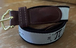 PRESTON Leather CANVAS BELT SZ 30 MADE IN USA Pi Math Symbol 3.14 EUC - Picture 1 of 5