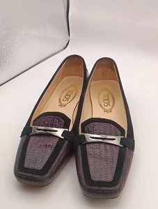 Tod’s Schuhe Damen lila Eidechsenhaut schwarzes Wildleder 8,5 hergestellt in Italien - Bild 1 von 17