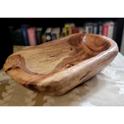 Tazón de madera de olivo tallado a mano tazón de masa granja decoración rústica pieza central Foto 1 de 4