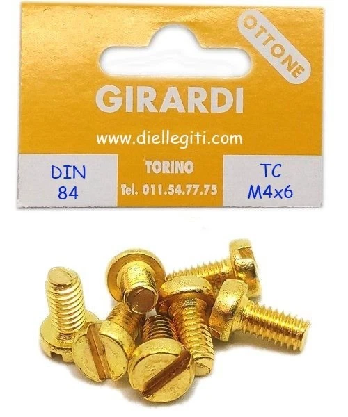 VITE A METALLO IN OTTONE TESTA CILINDRICA M4x6 - DIN 84 - UNI 6107 - Immagine 1 di 1
