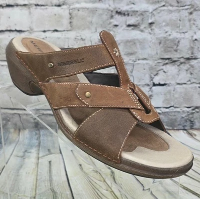 Sandalias MERRELL Luxe Slide para mujer 10 cuero marrón con tiras cómodas sin cordones BOHO Foto 1 de 4