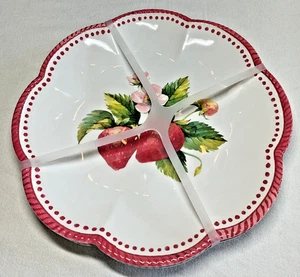 Melamin Essteller (4) ERDBEEREN 11 ZOLL WEISS ROT GRÜN ÜBERBACKEN NEU MIT ETIKETT - Bild 1 von 2