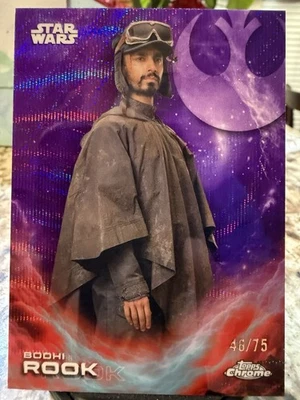 2025 Topps Chrome Stat Wars Bodhi Rook Costco exclusivo púrpura serie 46/75 CE-6 Foto 1 de 2