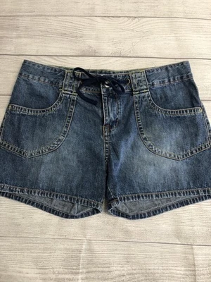 Шорты женские Unionbay 11 синие джинсовые на шнуровке на талии на пуговицах с клапанами карманами хлопок - Изображение 1 из 4