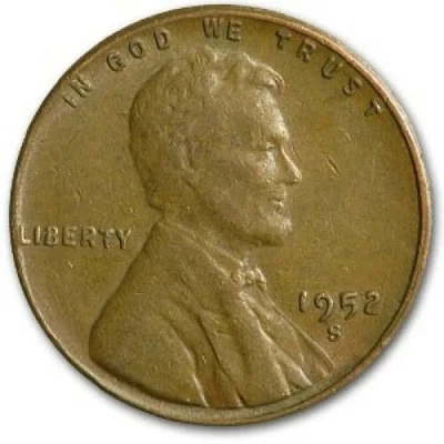 ✅ 1952-S Lincoln Wheat Cent Average Circulated Copper 1c From OBW Coin Roll - Image 1 of 3