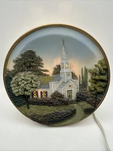 Country Church Night Light 6" Circular 3D Plate Light Table Lamp Decor Works - Picture 1 of 6