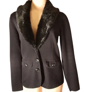 Jones New York Black Sweater with Faux Fur Collar. S - Picture 1 of 5