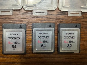 3- SONY XQD S Series 64GB XQD Memory Cards 180 Mbs 2-64gb, 1-32gb Cards - Picture 1 of 2
