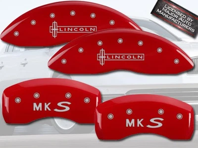 Conjunto de 4 capas de pinça de disco de freio 2009-2012 "Lincoln MKS" dianteiro + traseiro vermelho MGP - Imagem 1 de 4
