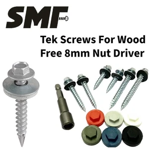 6.3mm (14G) ROOFING TEK SCREWS HEX HEAD, SEALING WASHER, COVER CAP & DRIVE BIT! - Picture 1 of 14