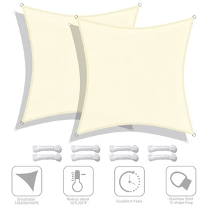 2 Pack 10x10 Ft 97% UV Block Square Sun Shade Sail HDPE Canopy Cover Net Pool - Picture 1 of 12