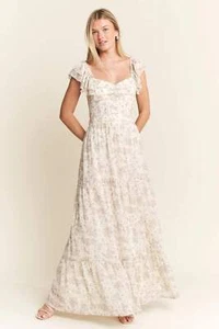 Jade By Jane Plus Floral Ruffle Strap Tiered Maxi Tank Dress in Ivory Multi - Picture 1 of 25
