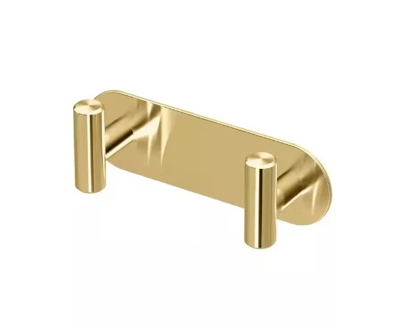 Gancho de bata doble decoración moderna Gatco Latitude II gancho en J en latón cepillado Foto 1 de 1