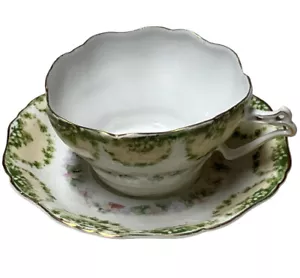 VINTAGE PRUSSIA TEACUP AND SAUCER FLORAL - Picture 1 of 6
