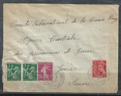 FRANCE 1940 WWII NAZI CENSORED COVER TO THE RED CROSS IN GENEVA SWITZERLAND - Image 1 of 2