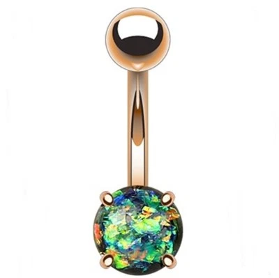 Anillo Vientre Ópalo Brillo Oro Rosa IP Verde Punta Oscura Gema No Cuelga  Foto 1 de 3
