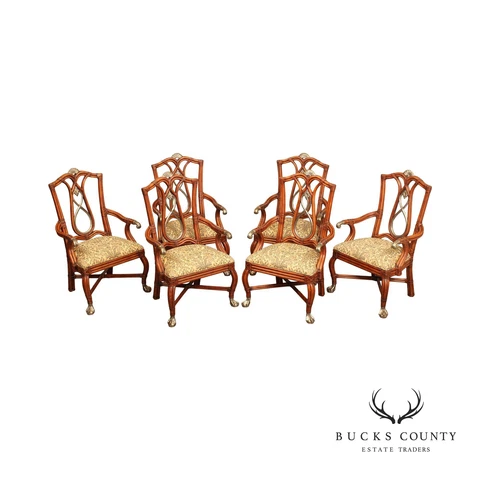 Century Furniture British Colonial Style Set of Six Bamboo Dining Chairs Cover
