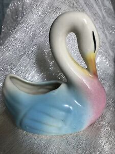 Vintage Shawnee Ceramic Blue, Pink and Yellow Swan Pottery Planter Vase
