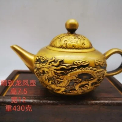 Brass Dragon Phoenix Kettle Flagon Kettle Hand Handle Pot Home Decorations - Image 1 of 4