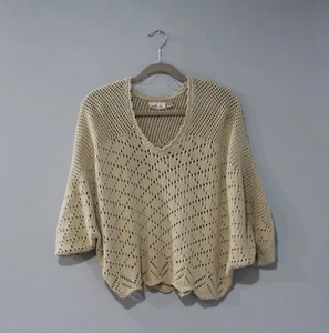 Suéter Willow & Root Para Mujer Grande Beige Tejido Abierto Recortado Algodón Festoneado - Imagen 1 de 11