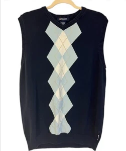 Chaleco Suéter de Golf Chaps Para Hombre Mediano Azul Argyle De Colección Preppy 100% Algodón - Imagen 1 de 5