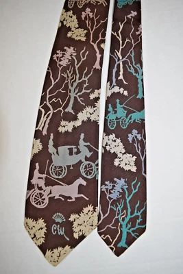Corbata de Colección Condesa Mara Años 40 Caballo y Buggy Paseo en Bosques Espeluznantes 52.5" x 4" Foto 1 de 4