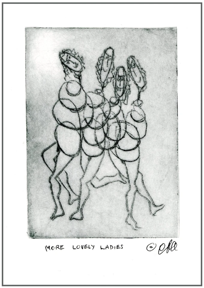 HERMOSO Curvy DAMAS MUJERES Bailando ORIGINAL Expresionista GRABADO Firmado Foto 1 de 1