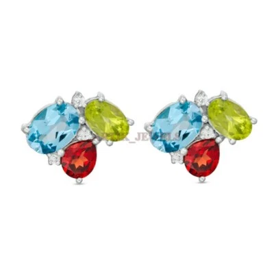 Multi piedras preciosas naturales con gemelos de plata de ley 925 #2057 Foto 1 de 4