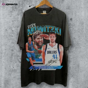 Vintage 90s Basketball Bootleg Style T-Shirt Dirk Nowitzki Graphic Tee Dirk Nowi - Picture 1 of 6