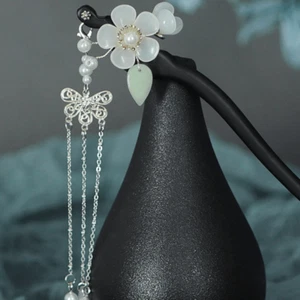 Floral Wooden Hairpin Tassels | Women Flower Retro Hair Stick Butterfly #1271 - Picture 1 of 8
