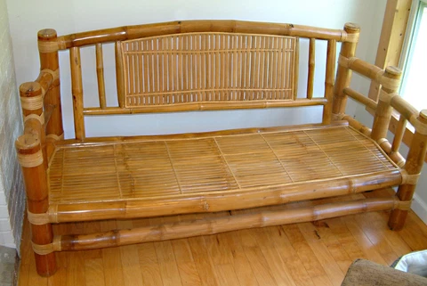Mid-Century Bamboo Couch with Two matching End Tables and Coffee Table Cover