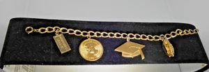 Vintage Charm Bracelet 12k Gold Filled Fancy Cuban Curb 7&3/8" 4 Charms JM Fishe - Picture 1 of 3