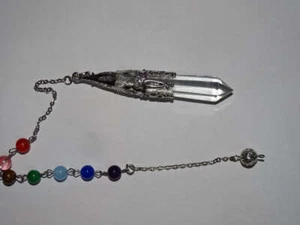 Genuine Clear Quartz Dowsing Pendulum / Pendant with Chakra Bracelet - Picture 1 of 3