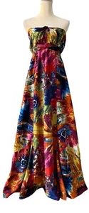BELLATRIX NEU buntes trägerloses Maxikleid gesmokt gefüttert Gummibund Gr. S - Bild 1 von 15