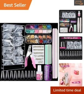 Clear Full Cover False Nail Tips Kit - 600 PCS with Nail Glue & Nail Decoration - Picture 1 of 10