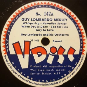 V-Disc No.142 Guy Lombardo Meledy-Vaughn Monroe Pagliacci Vesti La Giubba 78Rpm - Picture 1 of 10