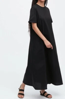Uniqlo Mercerised Cotton T-Shirt Dress A-Line Style with Pockets Black Size: XL - Image 1 of 3