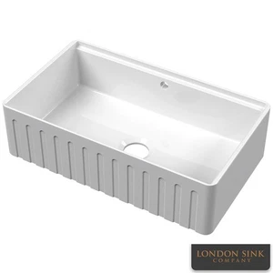 LSC Butler Fluted 1.0 Bowl White Kitchen Sink with Ledge & Bronze Waste - Picture 1 of 7