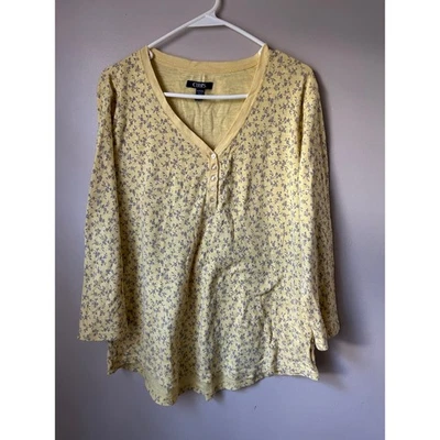 CHAPS Womens Yellow Floral Long Sleeve V Neck Top Plus Size XXL Cottagecore - Image 1 of 4