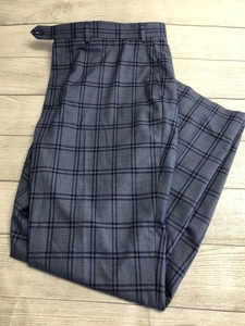 Sean John Dress Pants Mens 42x32 Blue Gray Plaid Flat Front Stretch Casual - Picture 1 of 12