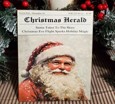 A MUST HAVE SHABBY VINTAGE RETRO STYLE CHRISTMAS HERALD NEWS $1.00 SANTA SIGN - Image 1 of 4