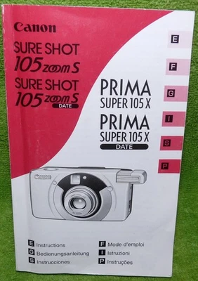 Original Camera Instructions/Manual Canon SureShot 105 Zoom S Multilingual - Image 1 of 2