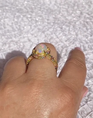 Anillo Victoria Wieck Oro Vermeil Ópalo Etíope y Multi Piedras Preciosas Halo Nuevo con Etiquetas Talla 10 Foto 1 de 4