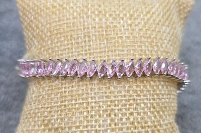 Pulseira de cristal rosa folheada a ouro branco 6,5-7" nova sem etiquetas - Imagem 1 de 4