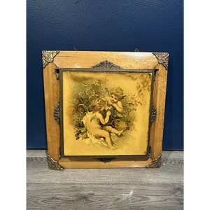 Antik 1890er viktorianischer Cherub Druck & Spiegelrahmen mit Ormolu Ecken & Relief - Bild 1 von 5