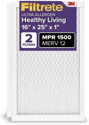 Filtrete 16x25x1 Furnace Air Filter, MERV 12 MPR 1500 Pleated 2 Pk *READ* (792G) - Image 1 of 4