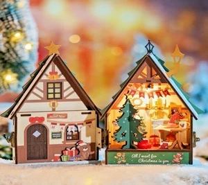 DS036 Robotime Twinkling Christmas House DIY Wooden Bloom Craft 3D Puzzle - Picture 1 of 9