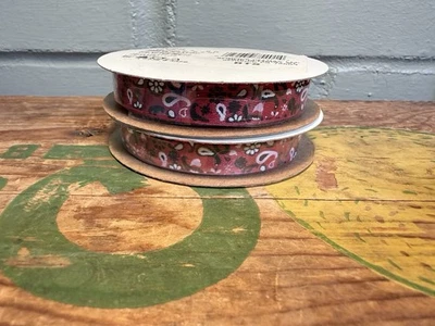 2 Rolls OFFRAY RIBBON RED Bandana .5 in x 9 ft 18 ft Total Paisley Hankie New - Image 1 of 4
