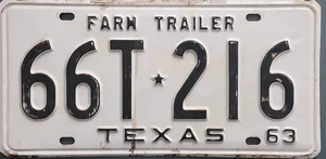 Vintage TEXAS License Plate 1963 Farm Trailer Antique White Metal Car Collection - Picture 1 of 2